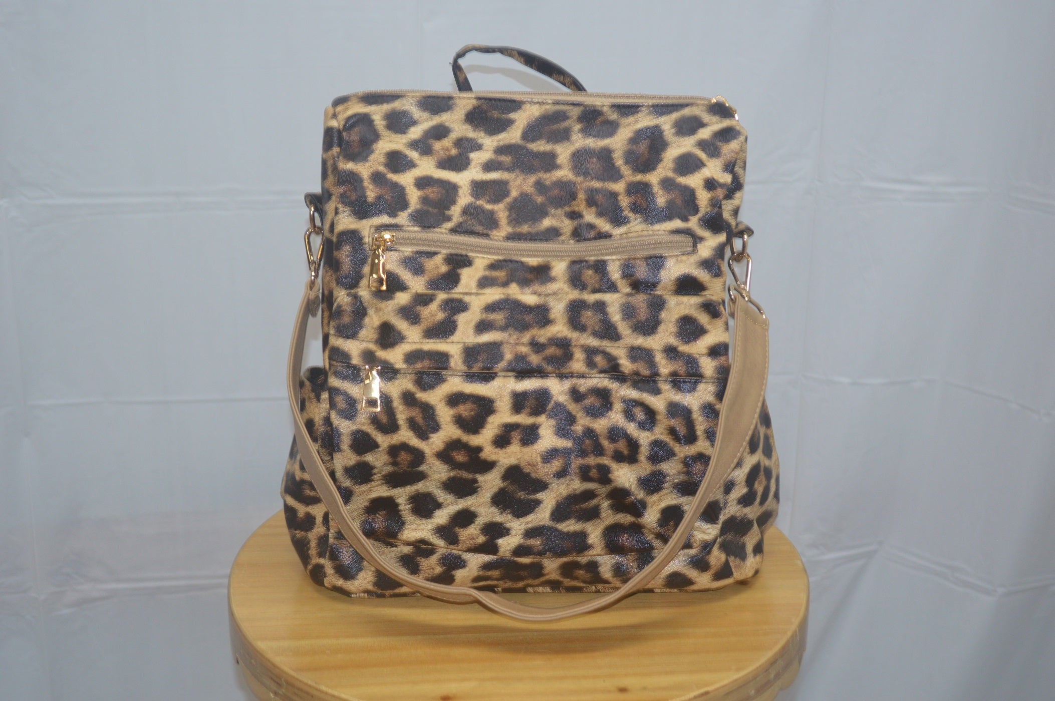 Tan Leopard Convertible Backpack