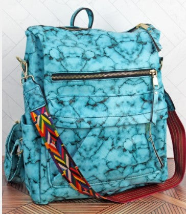 Blue Marble Print Convertible Backpack