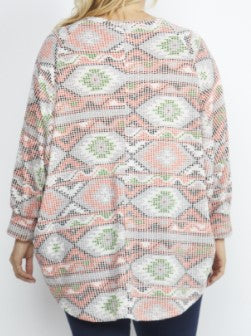 3/4 Sleeve Coral Aztec Shirt