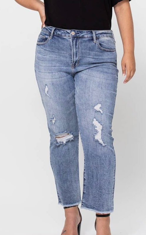 High-Rise Distressed Jeans