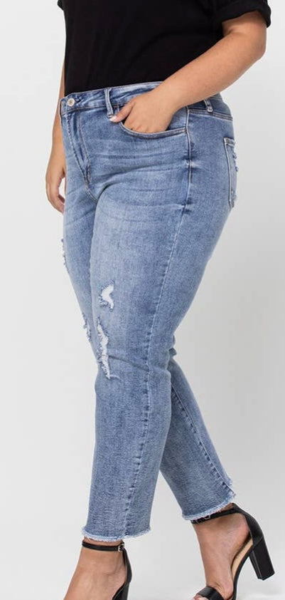 High-Rise Distressed Jeans