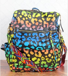 Rainbow Leopard Print Convertible Backpack